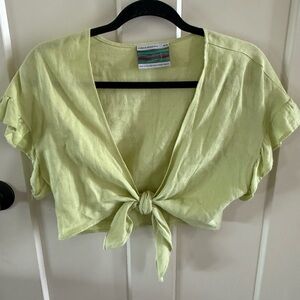 Urban Renewal Light Lime Linen Tie-Front Crop Top Rufflesleeve